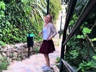 Gorgeous blonde teen flashes her sexy body in the outdoors