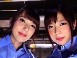 Two kinky Japanese babes in uniform take control of a cock