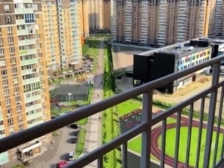 Sexy slender Russian teen drilled doggystyle on a balcony