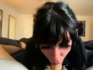 Kinky brunette slides a hard cock down her throat in POV