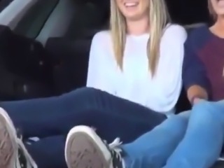 Feet licking in car...