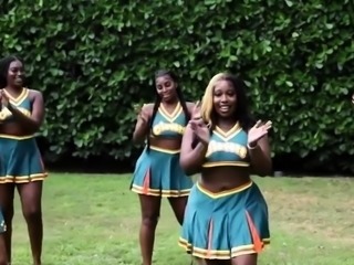 Black cheerleaders enjoying wild lesbian fuckfest outside