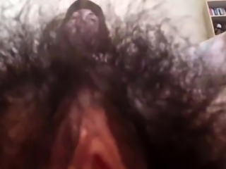 Amateur brunette milf exposes her hairy bush on webcam