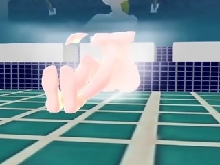 Anime woman took a bath in a Japanese public bath