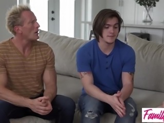 Busty stepmom and cute stepdaughter exchanged males in a group family fuck.