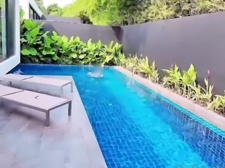 Seductive Asian wife stuffed full of hard cock in the pool