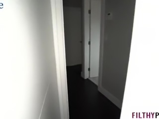 A hot slut with big tits does a deep throat blowjob while a guy moans