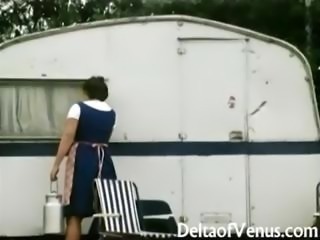 Beautiful young babe with a hairy pussy gets herself fucked in a camper