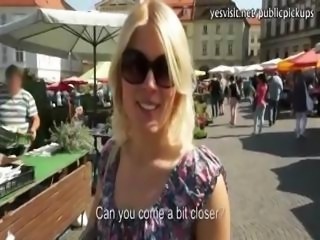 Sexy blonde amateur picked up for public sex and receives mad facial