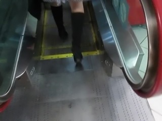 Stockings upskirt on escalator