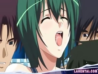 Hentai babe in swimsuit gangbanged