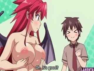 Hentai demon girl tittyfucks and gets covered