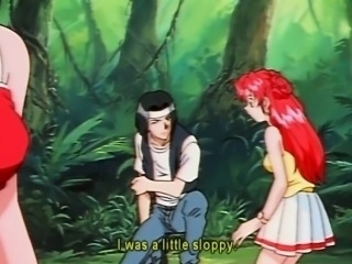 Tied hentai brutally fucked by bandits in the forest