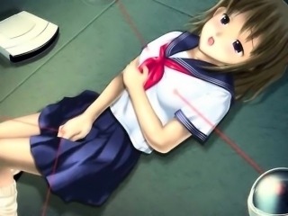Anime cutie in school uniform masturbating pussy