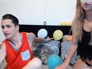 Blonde having a party licks her boyfriend's ass on live web