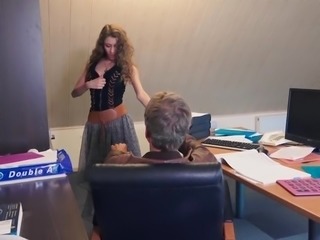 Young mistress kinky cumshot swallowing from her old boss