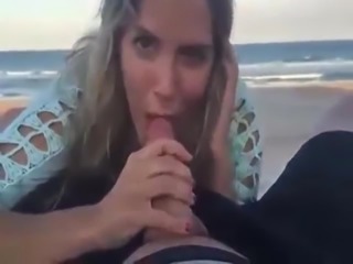 Nice tease, blowjob, fuck and facial in the beach