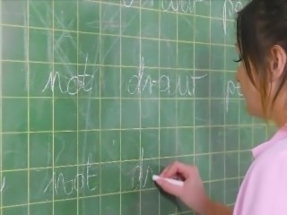 Sexy teacher Cathy wears strapon and fucks teen babe Anina