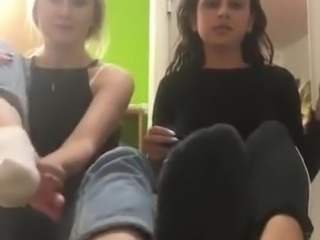 Two college teens foot tease
