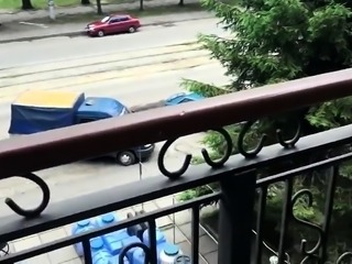 Sexy Russian teen with nice boobs masturbates on the balcony