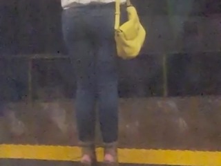 Quick shot blonde cutie on train platform p2