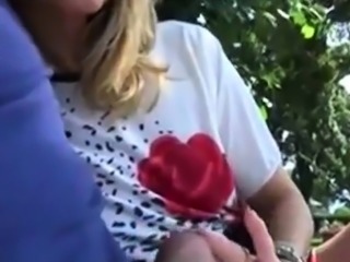 Casual Public Handjob With Cumshot On Her Feet
