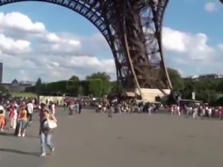 Eiffel Tower crazy public sex threesome group orgy with a cute girl and 2...
